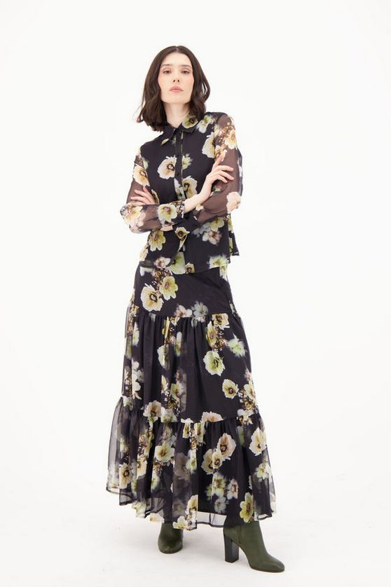 Spanner 425235 Women's Floral Chiffon Collar Blouse