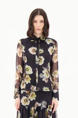 Spanner 425235 Women's Floral Chiffon Collar Blouse