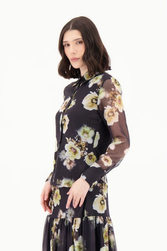 Spanner 425235 Women's Floral Chiffon Collar Blouse