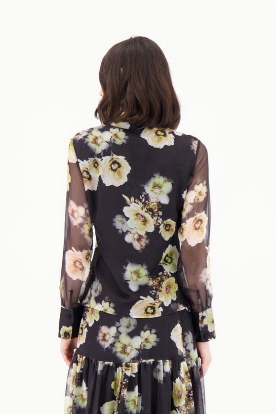 Spanner 425235 Women's Floral Chiffon Collar Blouse