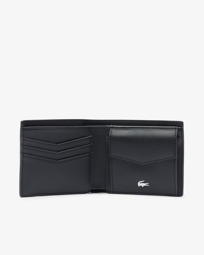 Lacoste NH5053OI Men's Billfold Coin Split Cow Leather Wallet – Black