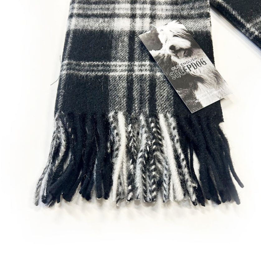 Patrick King 1001OES Old English Sheepdog Lambswool Scarf-Checkered – Black
