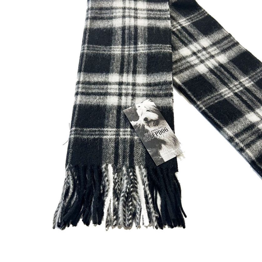Patrick King 1001OES Old English Sheepdog Lambswool Scarf-Checkered – Black