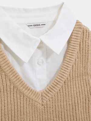 Guess J5BH01WBHQ0 Girl's LS Poplin Shirt & Sweater Vest Set/