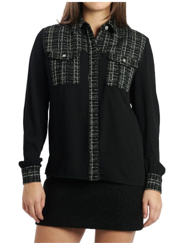 Guess W5BH55W238 Women's Sandra Mix Tweed Shirt