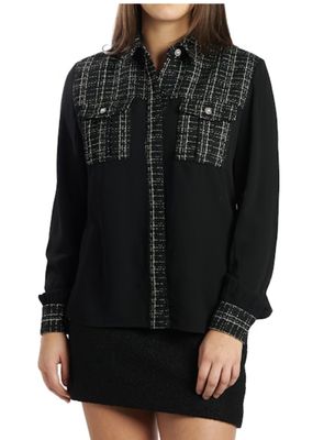 Guess W5BH55W238 Women's Sandra Mix Tweed Shirt