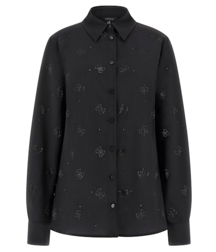 Guess W5BH80W2982 Women's Long Sleeve Flore Logo Hotfix Shirt