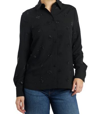 Guess W5BH80W2982 Women's LS Flore Logo Hotfix Shirt/
