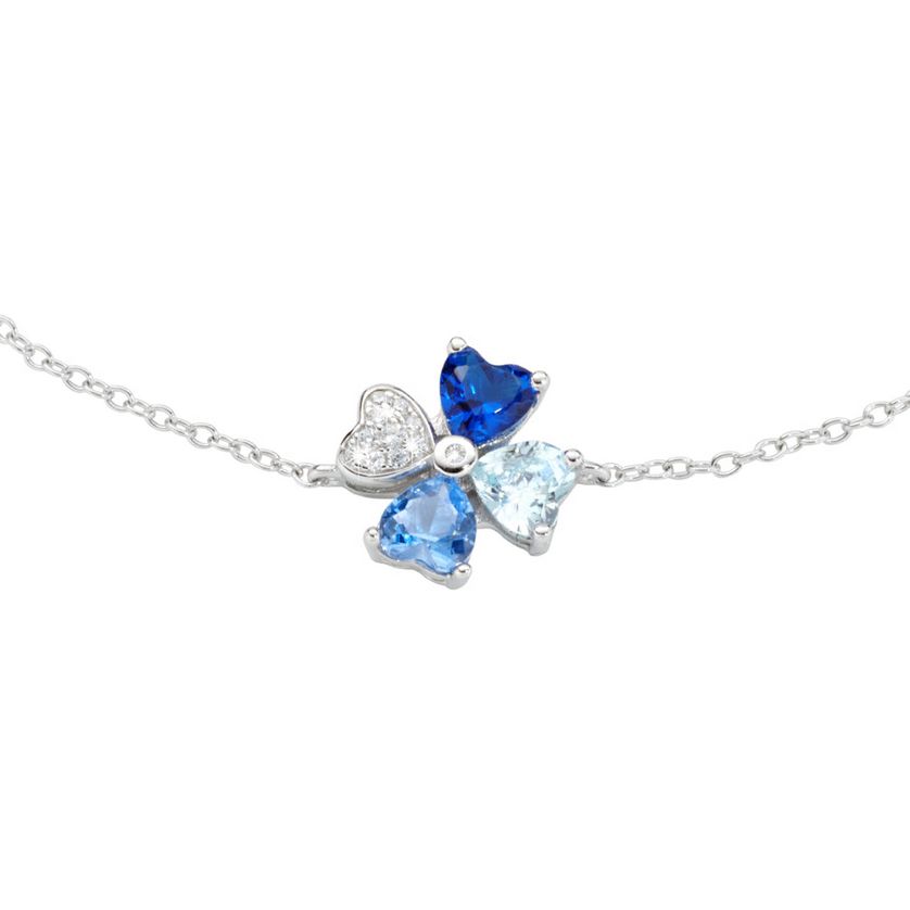 Amen BRQUBMBL Women's Silver & Blue CZ Four Leaf Clover Bracelet - Luck