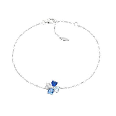 Amen BRQUBMBL Women's Silver &amp; Blue CZ Four Leaf Clover Bracelet - Luck
