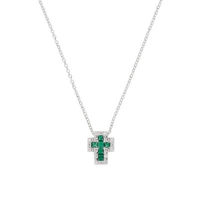 Amen CLCRREBBVZ3 Women’s Silver Necklace w/ Green & White-CZ Cross