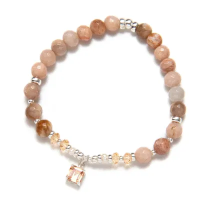 Beblue BBROYAL-DQ Silver Bead Bracelet-DESERT QUEEN w/ Sunstone Charm