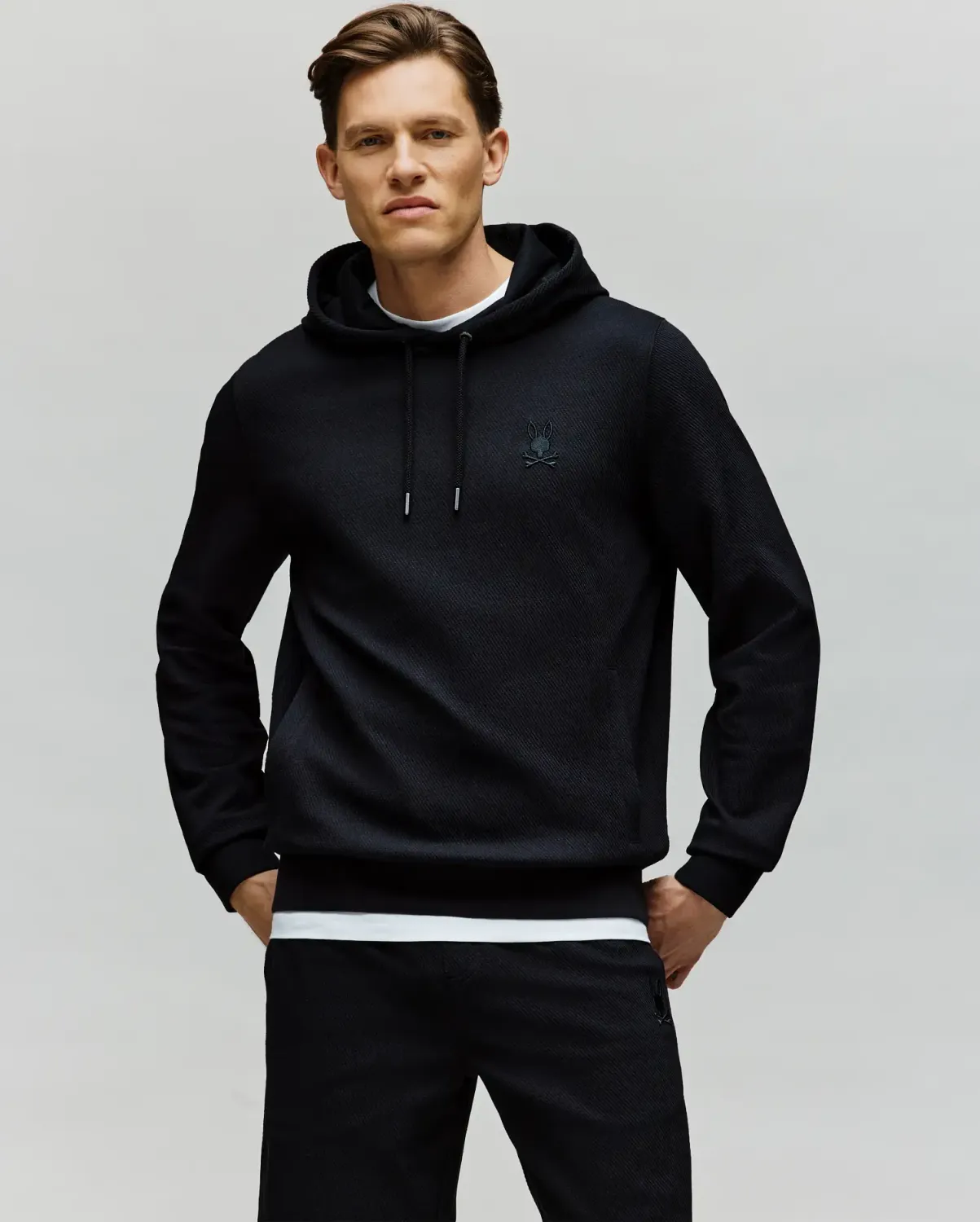 Psycho Bunny MT0500019 Mens Twill Textured Hoodie