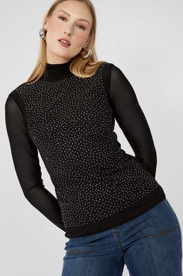 Frank Lyman 253807 Women's Mesh Knit Top w/ Rhinestones/