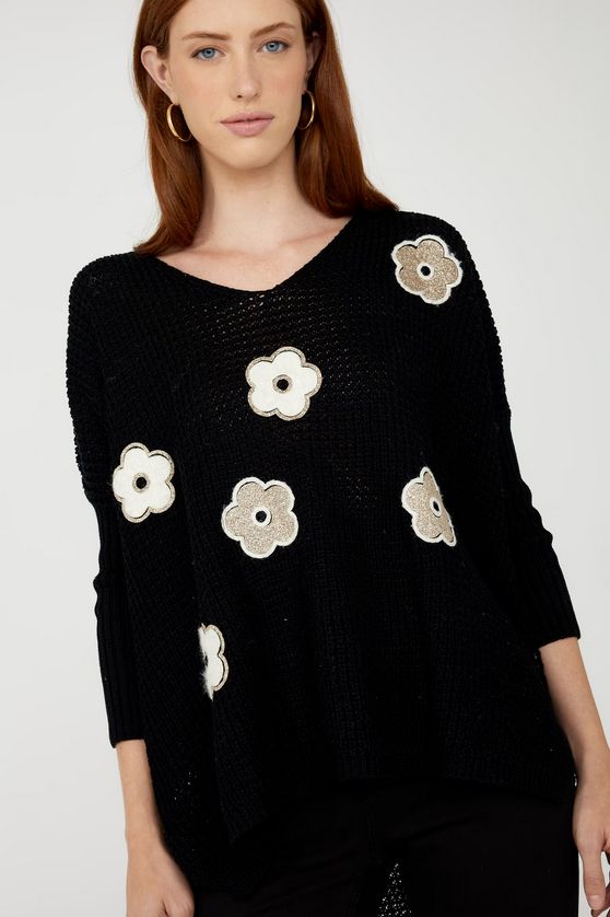 Frank Lyman 253872 Women's Knit Sweater w/ Floral Pattern