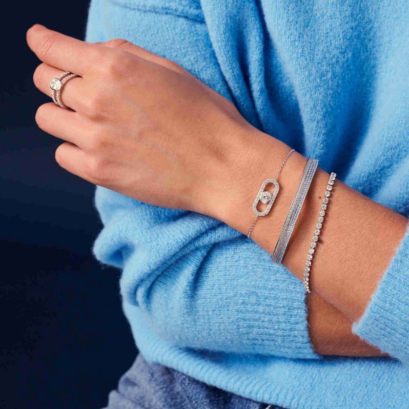 Sif Jakobs BG2392-GBL Silver Bangle w/ White & Blue CZ