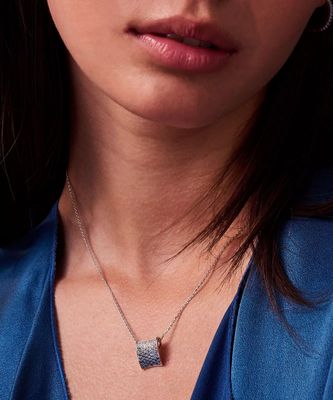 Sif Jakobs P2391-GBL Women’s Silver Felline Concavo Pendant Necklace w/ White & Blue CZ