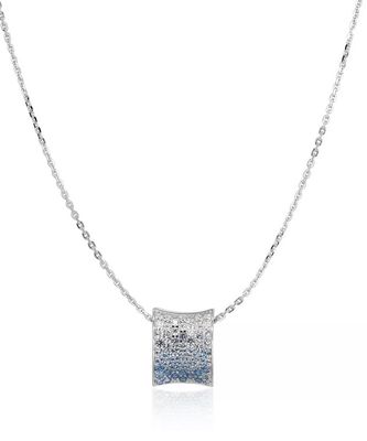 Sif Jakobs P2391-GBL Women’s Silver Felline Concavo Pendant Necklace w/ White & Blue CZ