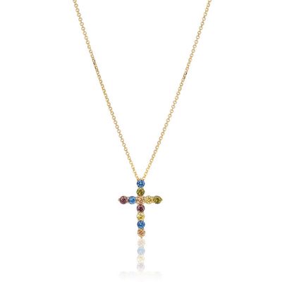 Sif Jakobs N2394-XCZ-YG Women’s Gold Plated Cross Multi CZ Necklace
