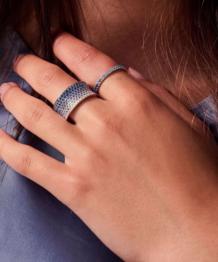 Sif Jakobs R2393-GBL Sterling Silver Felline Concavo Ring w/ Blue CZ