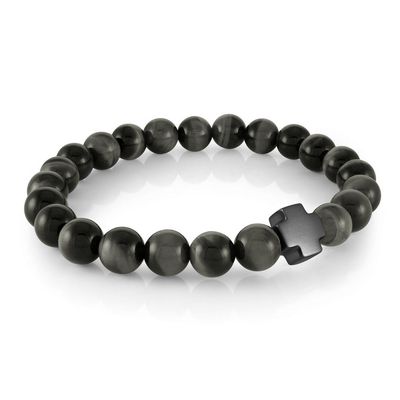 Italgem BB-360 Men's Gun-IP S.Steel Brushed Cross 8MM Eagle Eye Bead Bracelet