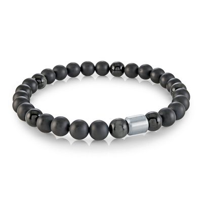 Italgem BB-401 Men's S.Steel Matte 6MM Onyx-Eagle Stretch Bead Bracelet