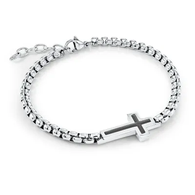 Italgem SMB818 Men's Black-IP S.Steel 4MM Box Link Cross Bracelet