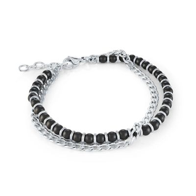 Italgem SMB819 Men's S.Steel 4MM Black Onyx Double Bracelet