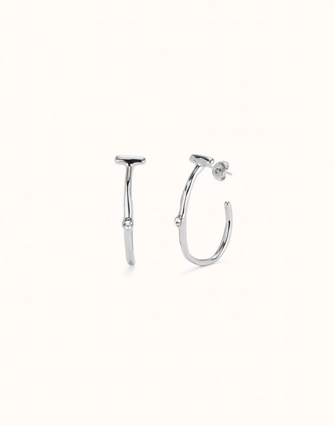 Uno de 50 PEN0959BLNMTL0U Hoop Earrings White Topaz Stone – Silver Plated