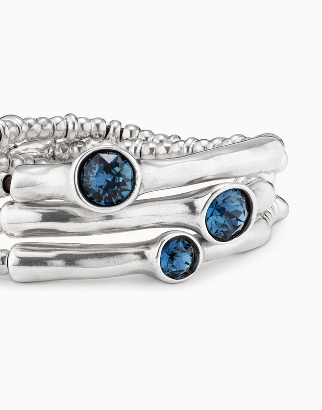 UNOde50 PUL2226AZUMTL0M Silver 3 Blue Stones Multi Row Bracelet