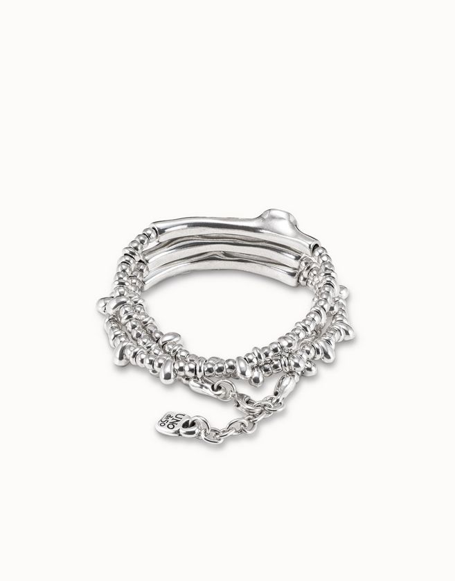UNOde50 PUL2226AZUMTL0M Silver 3 Blue Stones Multi Row Bracelet