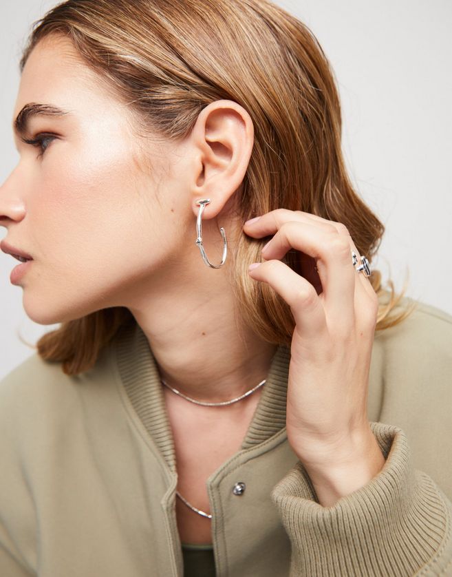 Uno de 50 PEN0959BLNMTL0U Hoop Earrings White Topaz Stone – Silver Plated