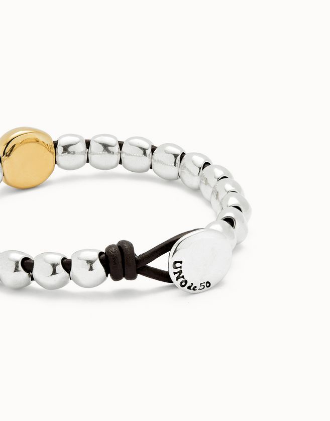 Uno de 50 PUL2523OROMTL0L Silver Beaded Bracelet Gold Center Bead