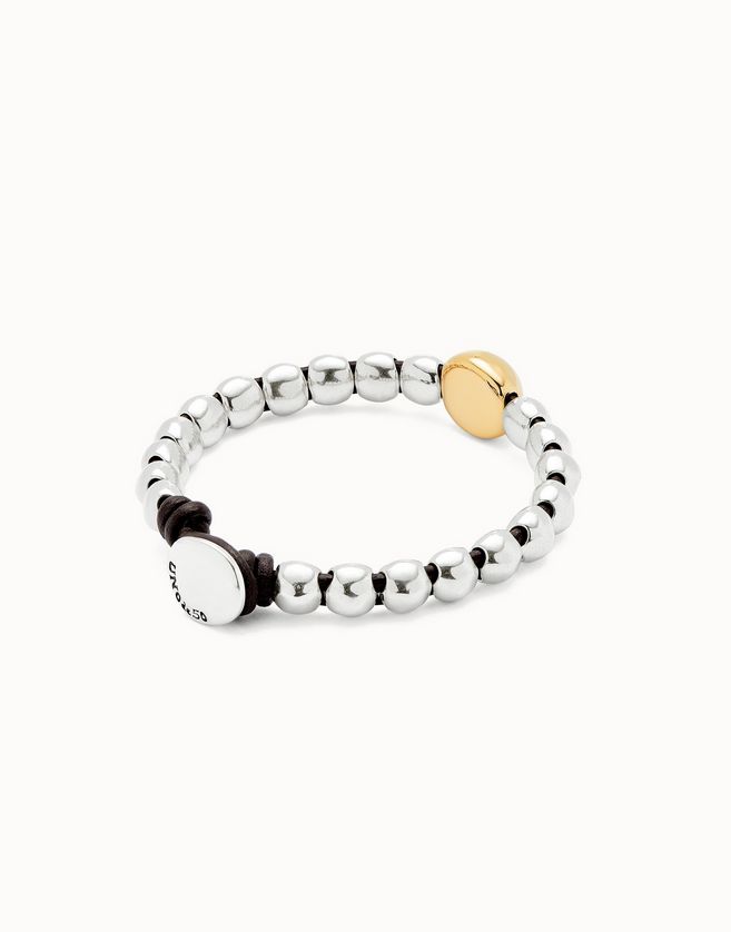 Uno de 50 PUL2523OROMTL0L Silver Beaded Bracelet Gold Center Bead