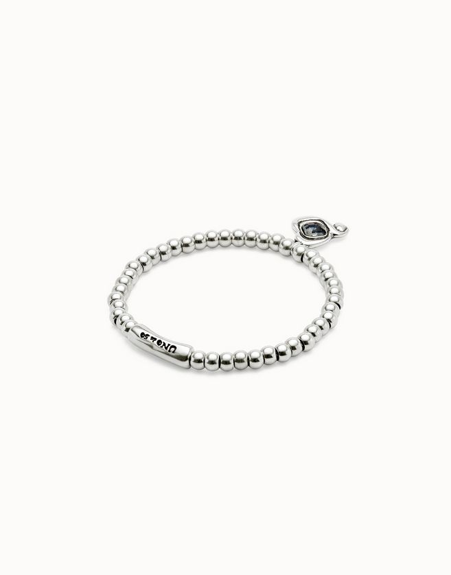 Uno de 50 PUL2514NGRMTL0 Crystal Heart Charm Bracelet /SILVER BLACK