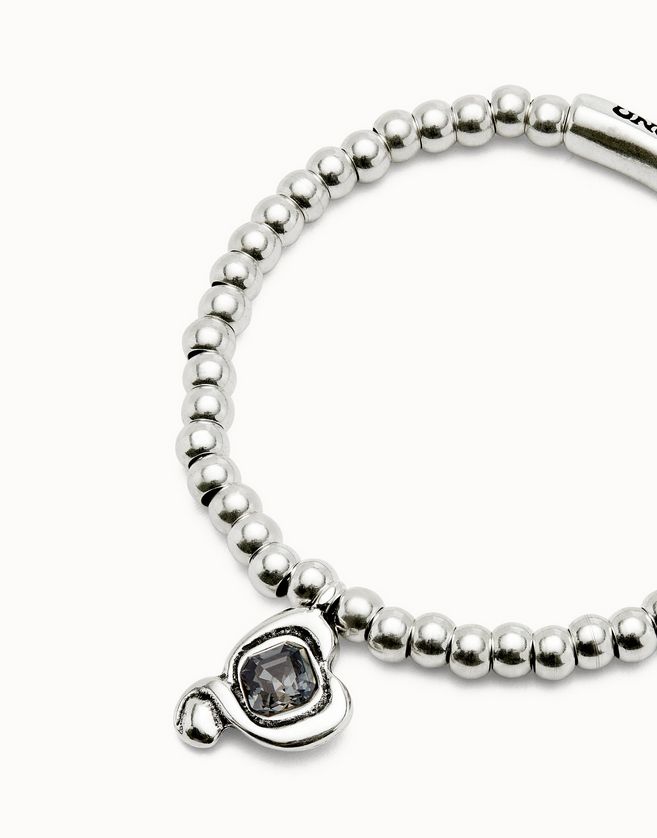 Uno de 50 PUL2514NGRMTL0 Crystal Heart Charm Bracelet /SILVER BLACK