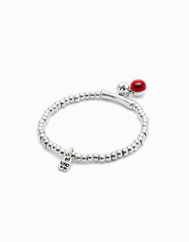 UNOde50 PUL2533ROJMTL0 Silver Plated Red Murano Glass & Heart Charm Bracelet