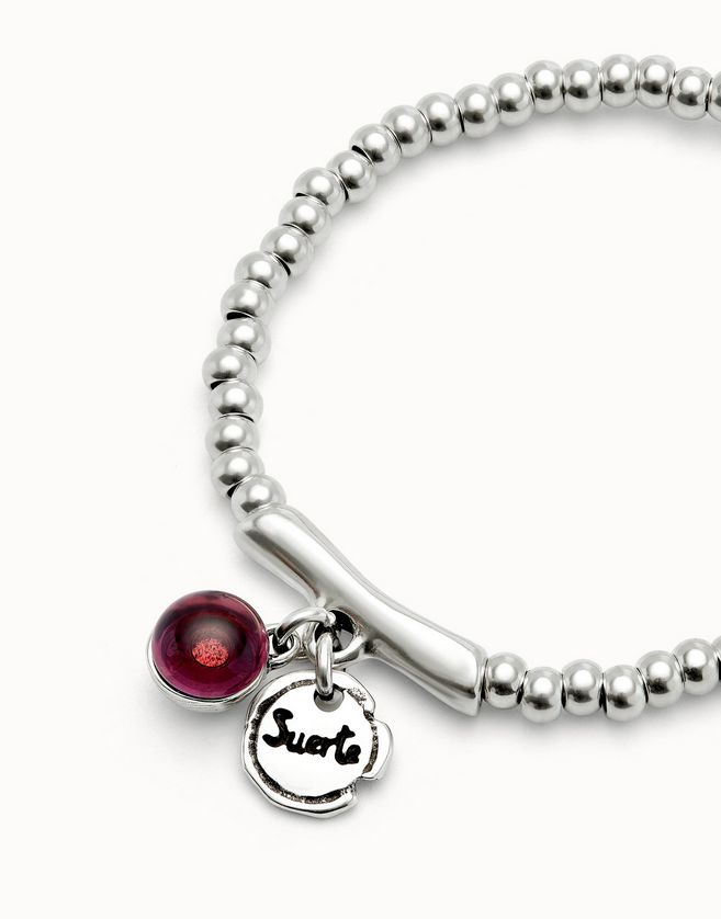 UNOde50 PUL2533ROJMTL0 Silver Plated Red Murano Glass & Heart Charm Bracelet