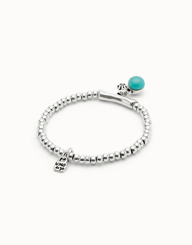 Uno de 50 PUL2534TURMTL0 Hand of Protection Murano Charm Bracelet /SILVER TURQUOISE