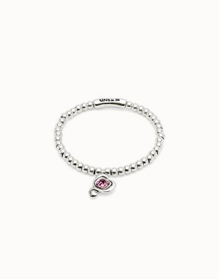 Uno de 50 PUL2514RSAMTL0 Crystal Heart Charm Bracelet /SILVER PINK