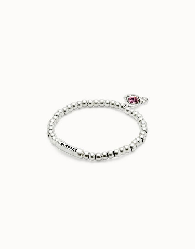 Uno de 50 PUL2514RSAMTL0 Crystal Heart Charm Bracelet /SILVER PINK