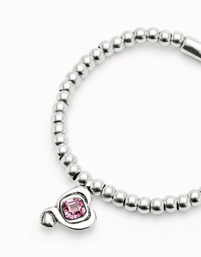 Uno de 50 PUL2514RSAMTL0 Crystal Heart Charm Bracelet /SILVER PINK
