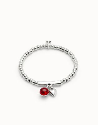 UNOde50 PUL2533ROJMTL0 Silver Plated Red Murano Glass & Heart Charm Bracelet