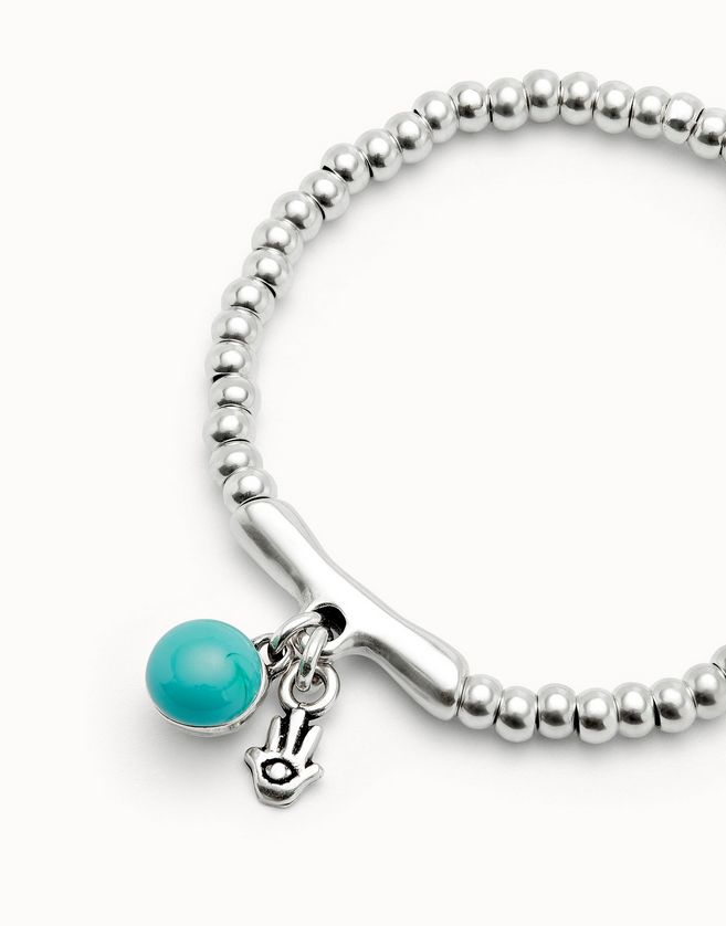 Uno de 50 PUL2534TURMTL0 Hand of Protection Murano Charm Bracelet /SILVER TURQUOISE