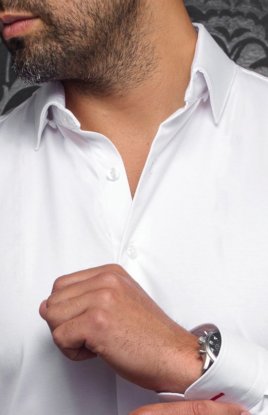 Au Noir ALEXANDER SLD Men's Long Sleeve Extendable Dress Shirt – White