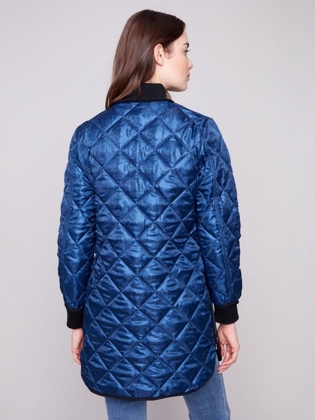 Charlie B C6313RP Women's Reversible Jacquard Quilted Puffer Coat