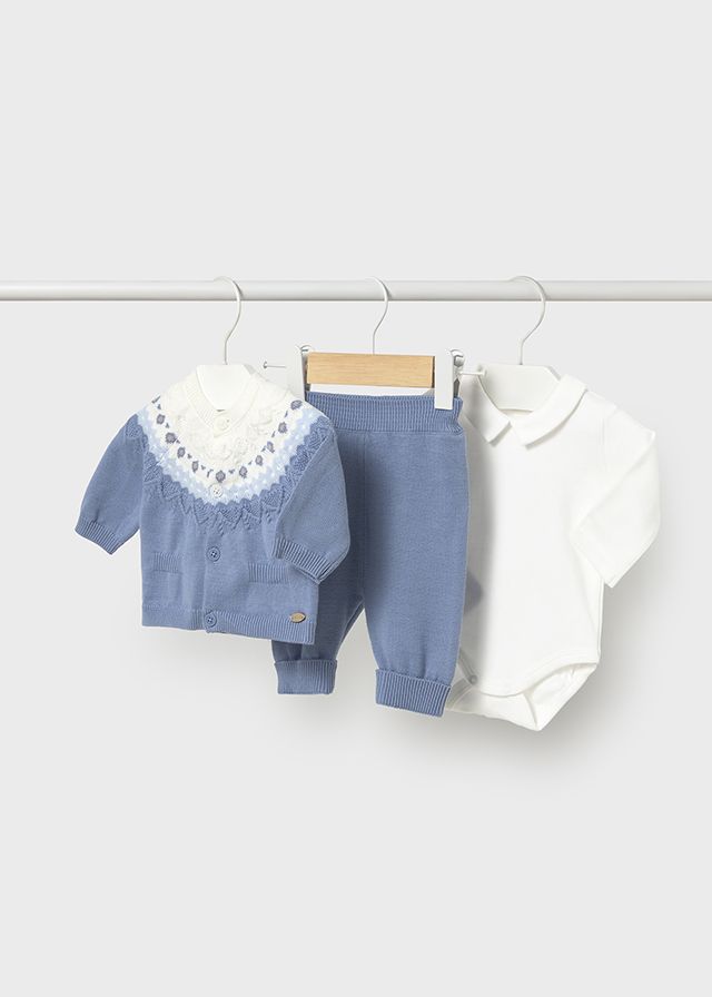 Mayoral 2570 Baby Boy's Knit Onesie, Sweater, & Trouser- 3pc Set