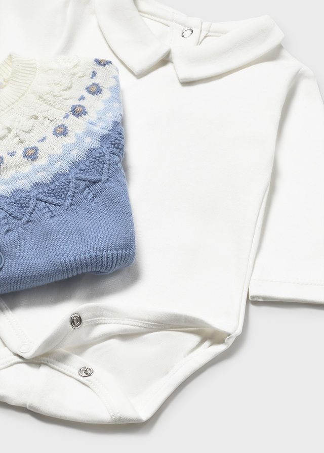 Mayoral 2570 Baby Boy's Knit Onesie, Sweater, & Trouser- 3pc Set