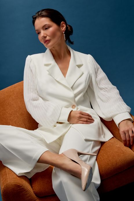 Frank Lyman 242321U Women's Gold Button Jacket – Off White
