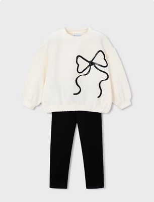 Mayoral 4720 Girl's LS Bow Sweater & Legging Set/
